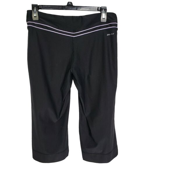 Nike Dri-Fit Womens Capri Pants Medium 8-10 Black Purple Workout Athletic 339512 - Picture 2 of 12